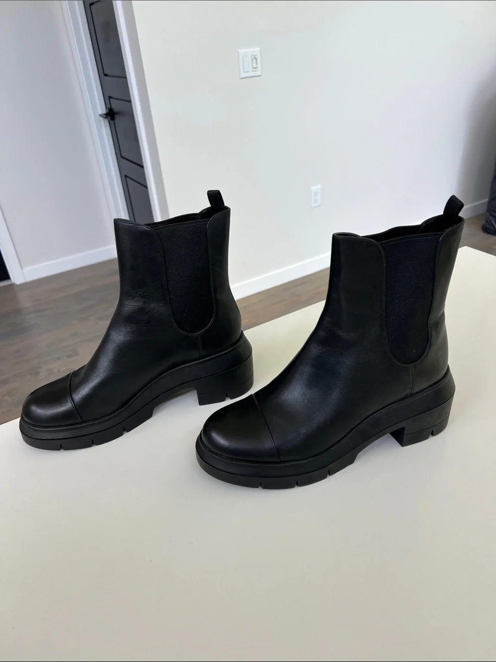Stuart Weitzman black leather norah combat booties ankle boots size 10C